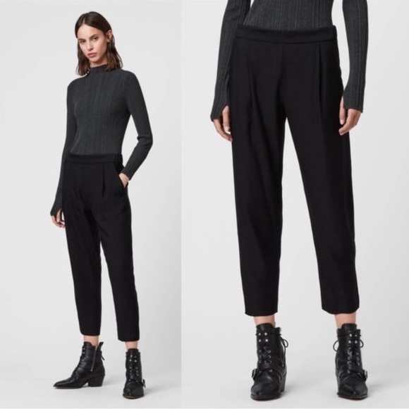 All Saints Pants - ALL SAINTS Pleated Trouser Black 8